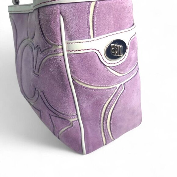 Vintage COACH Optic Signature Tote Handbag in purple Suede Y2K - Picture 3 of 11